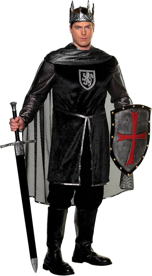 Crusader Knight - Medieval - Black/Silver - Costume - Men - 2 Sizes