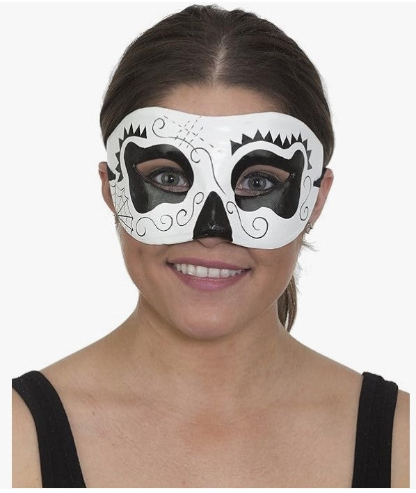 Media máscara del Día de los Muertos - Blanco/Negro - Mascarada - Accesorio de vestuario - Adulto