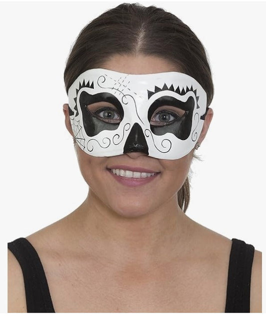 Day of the Dead Half Mask - White/Black - Masquerade - Costume Accessory - Adult