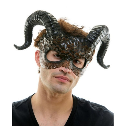 Demon Ram Mask - Brown Faux Feathers - Costume Accessory - One Size