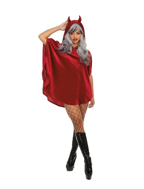 Poncho Diablo - Hell Yeah - Rojo - Cuernos - Halloween - Disfraz - Mujer - Talla Única