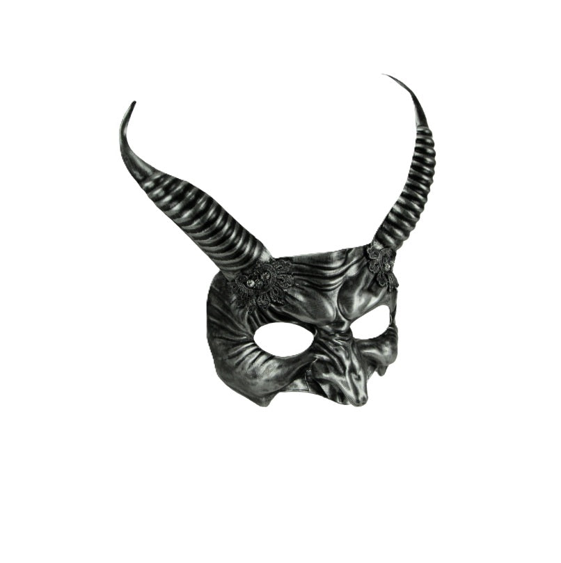Black/Silver Devil Half Mask - Horns - Costume Accessory - One Size