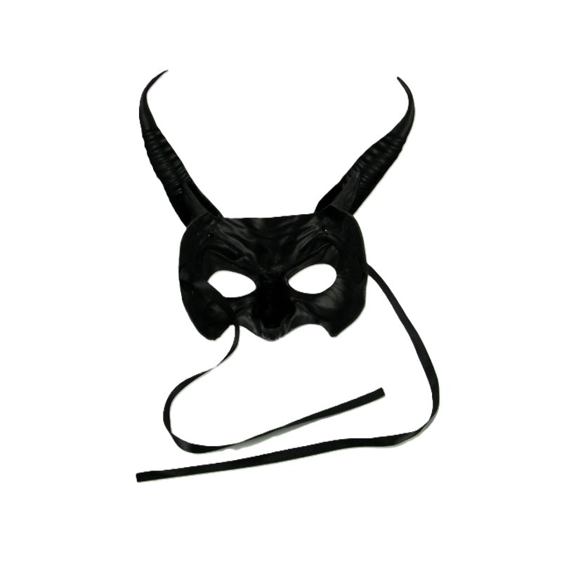 Black/Silver Devil Half Mask - Horns - Costume Accessory - One Size