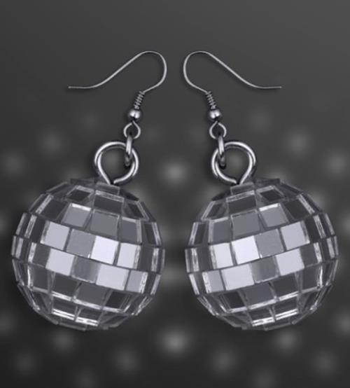 Mini Disco Ball Earrings - Glass Tiles - Silver - 70's - Costume Accessories