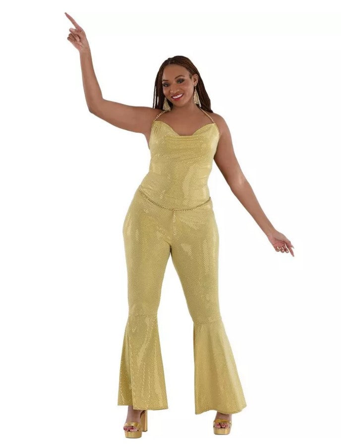 Gold Disco Jumpsuit - Metallic - Costume - Women - 2 Sizes