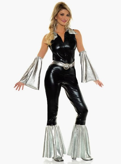 Disco Honey Jumpsuit - Black/Silver - 1970's - Costume - Adult - Small