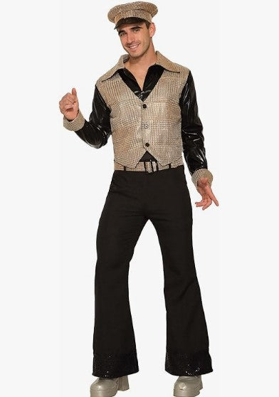 Disco King Shirt & Attached Vest - Gold/Black - 70's - Costume - Men - Standard