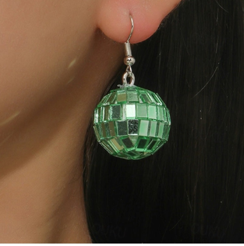 Mini Disco Ball Earrings - Glass Tiles - 70's - Costume Accessories - 3 Colors