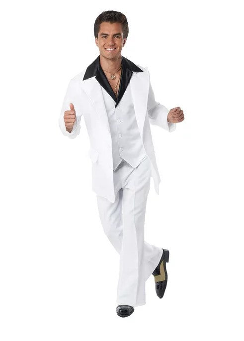 Traje Disco Saturday Night Fever - Años 70 - Blanco/Negro - Disfraz - Hombre - 3 tallas