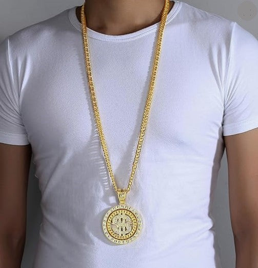 Dollar Sign Spinner Necklace - Gangster - Pimp - Disco - Costume Accessory