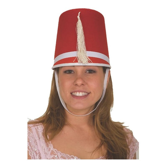 Red/White Drum Major Hat - Costume Accessory - *Slight Color Defect*