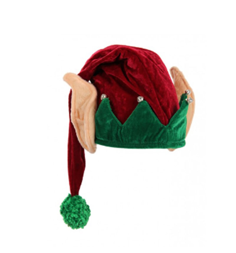 Plush Elf Hat with Ears- Green/Red - Christmas - Costume Accessory - One Size