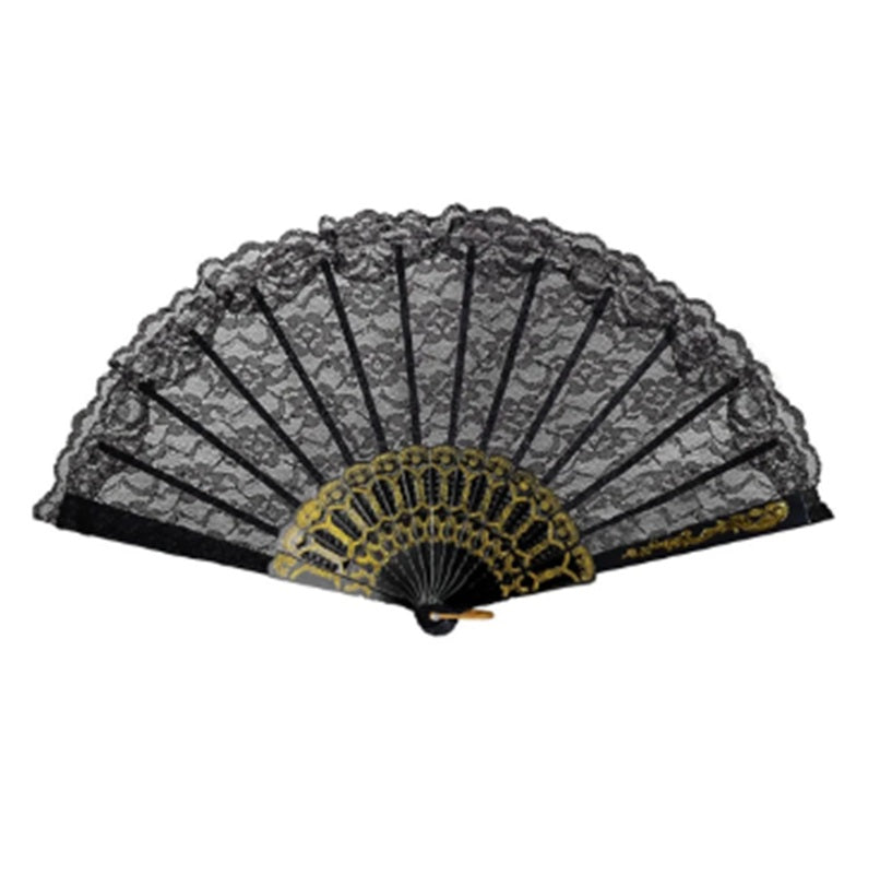 Folding Lace Fan - Plastic - 9" - Costume Accessory Prop - 4 Colors