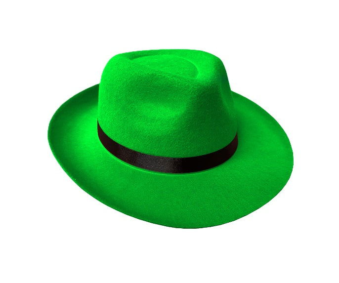 Green Fedora - Black Band - St Patrick's Day - Mardi Gras - Costume Accessory