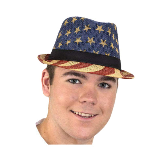 Patriotic Straw Fedora Hat - 4th of July - Costume Accessory - One Size