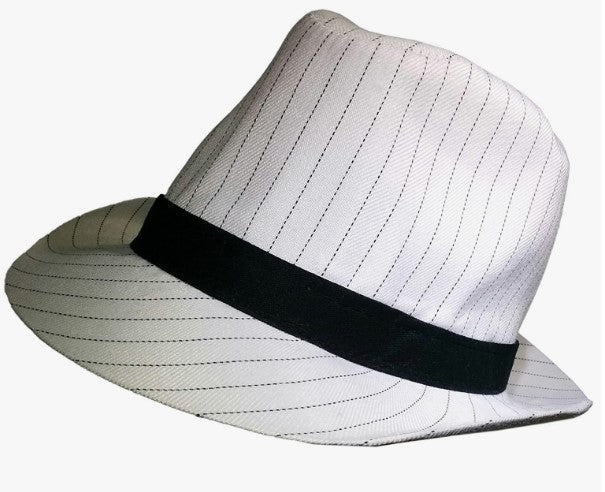 Fedora Gangster Hat - 20's - White/ Black Pinstripe - Costume Accessory