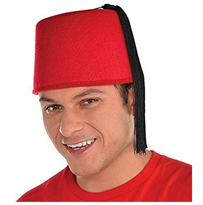 Red Fez Hat - Black Tassel - Costume Accessory - Adult Teen