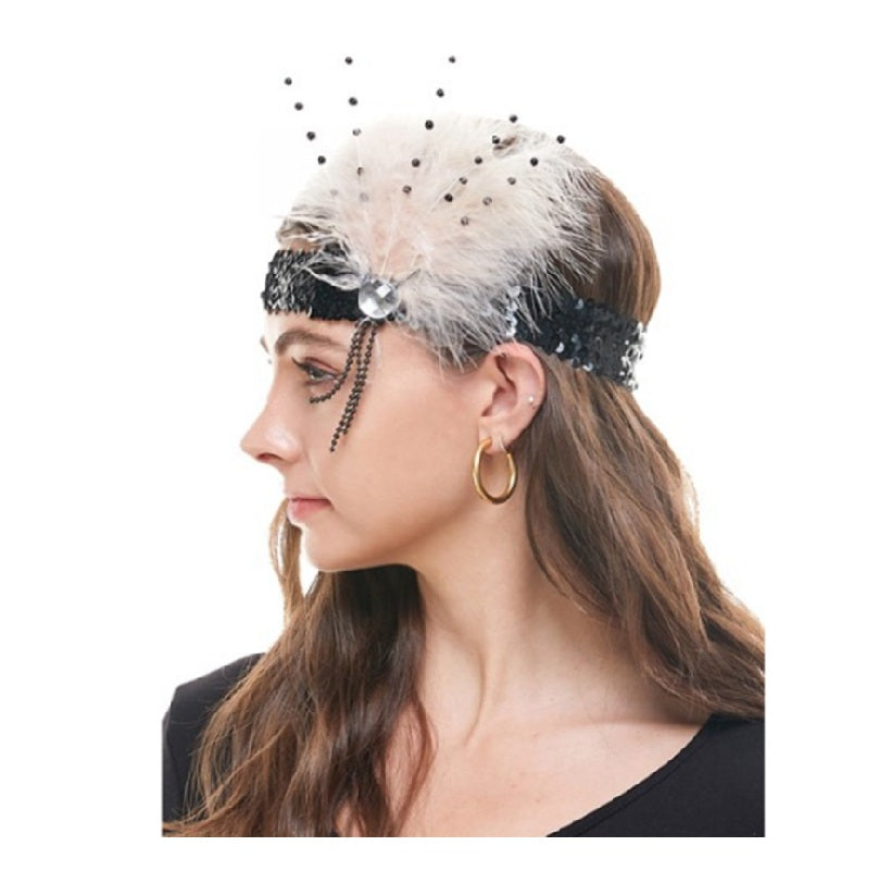 Black/Champagne Flapper Headpiece - 1920's - Costume Accessory - One Size