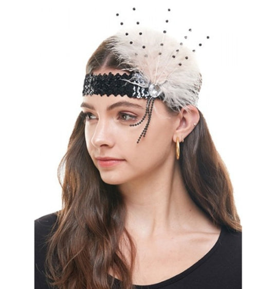 Black/Champagne Flapper Headpiece - 1920's - Costume Accessory - One Size