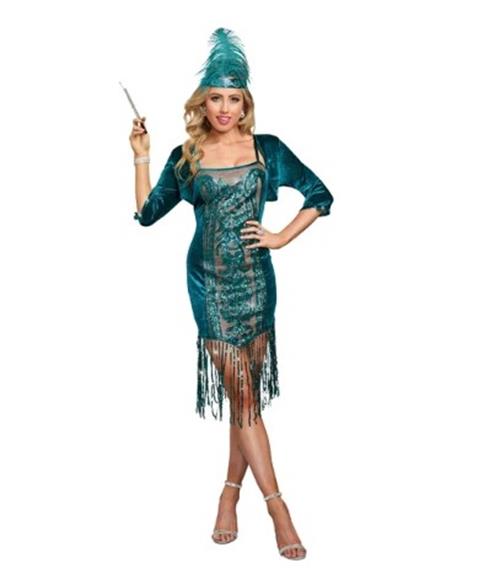 High Society Flapper - 1920's - Showgirl - Teal - Costume - Adult - 2 Sizes