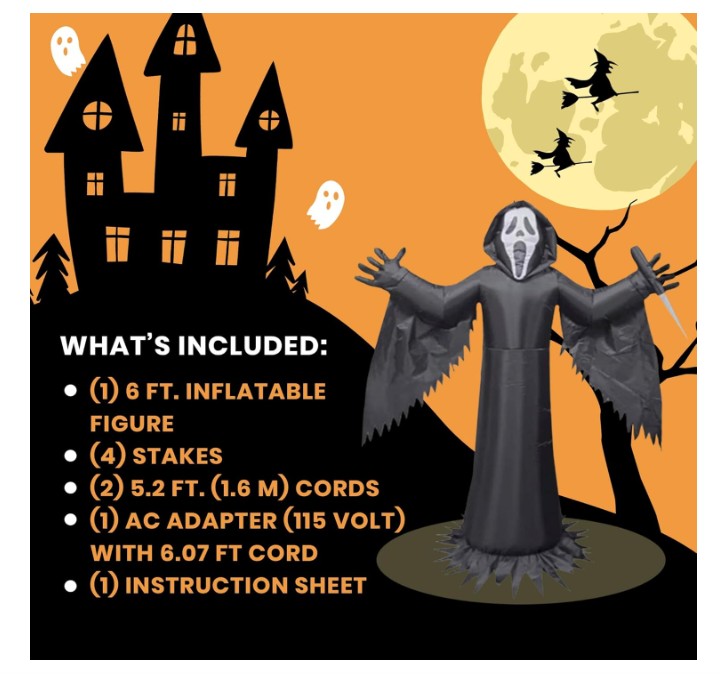 Ghostface Lawn Inflatable - Light Up - Halloween - Licensed Decoration - Decor
