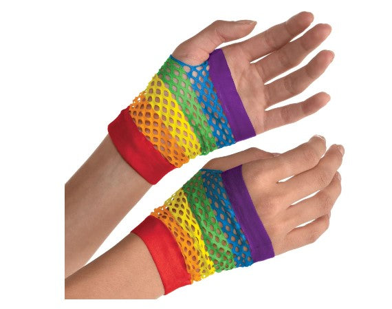 Fishnet Fingerless Gloves - Rainbow - 80's - Costume Accessory - Adult Teen