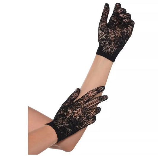 Floral Fishnet Gloves - Black - 80's - Costume Accessory - One Size