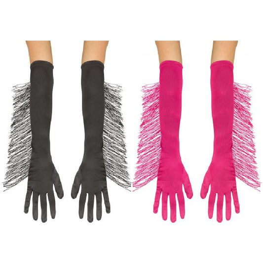 Cowgirl Fringe Elbow Gloves - Pop Star - One Size - Pink or Black