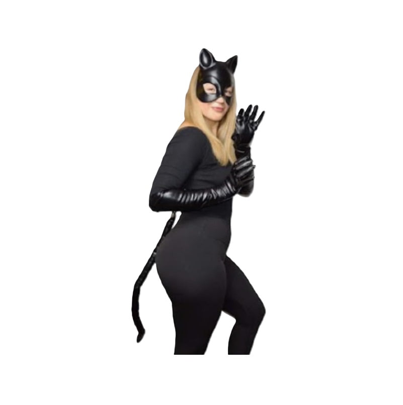 Black Gloves - Over-The-Elbow - Leatherlike - Cat - Costume Accessories