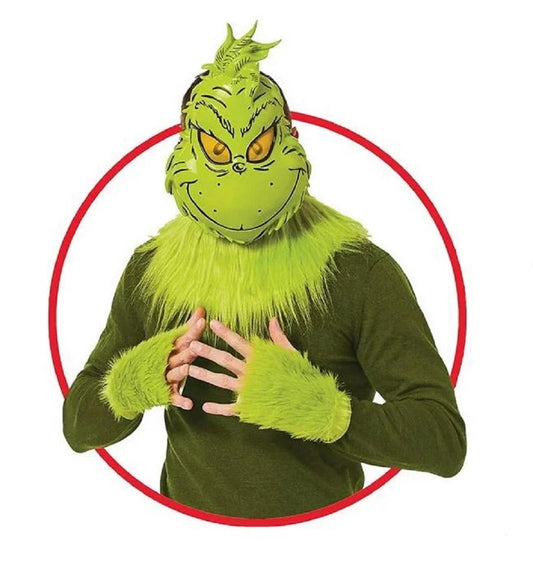 Grinch-Set – Weihnachten – Maske – Kragen – Handschuhe – Kostümzubehör – Einheitsgröße