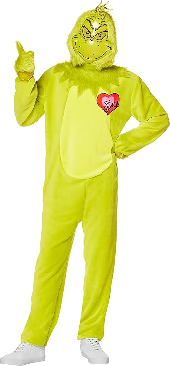Grinch Jumpsuit & Mask - Christmas - Licensed Costume - Men - 4 Sizes