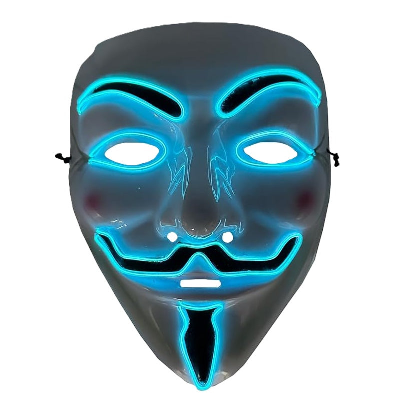 Guy Fawkes Mask - EL Light Up - Vendetta - Costume Accessory - 4 Colors