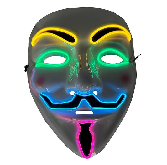Guy Fawkes Mask - EL Light Up - Vendetta - Costume Accessory - 4 Colors