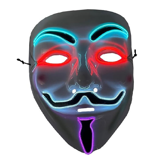 Guy Fawkes Mask - Multi EL Color Light Up - Vendetta - Costume Accessory