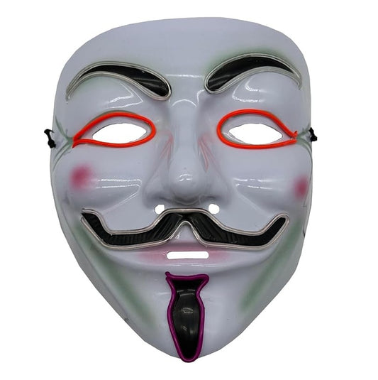 Guy Fawkes Mask - EL Red Color Light Up - Vendetta - Costume Accessory
