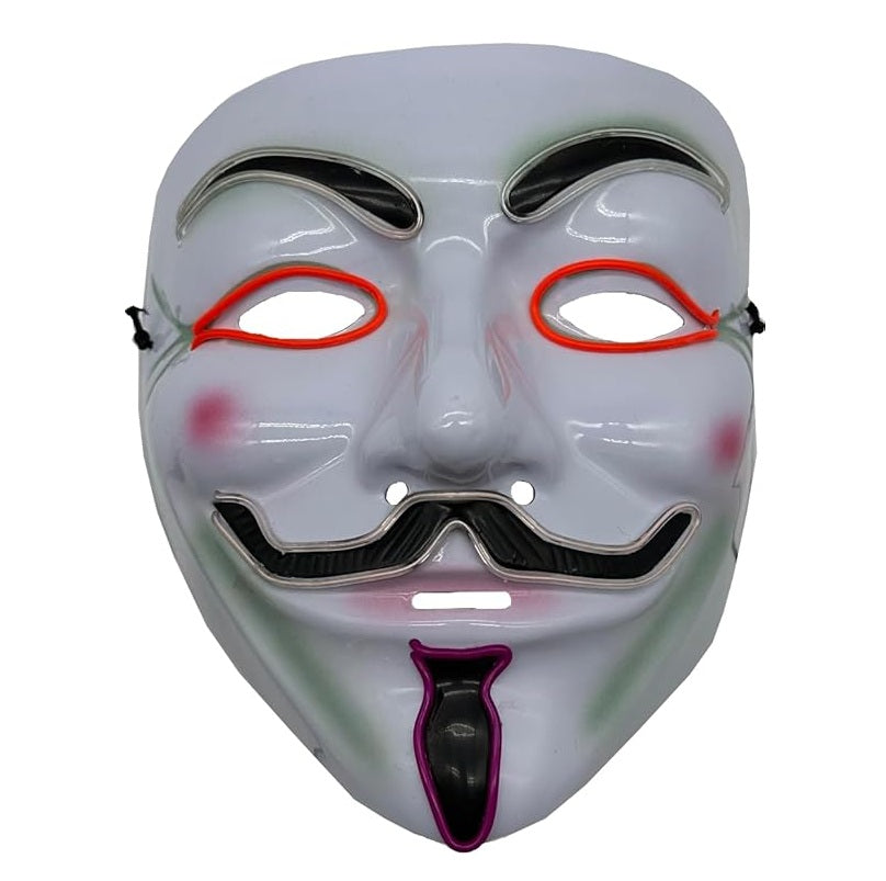 Guy Fawkes Mask - EL Light Up - Vendetta - Costume Accessory - 4 Colors