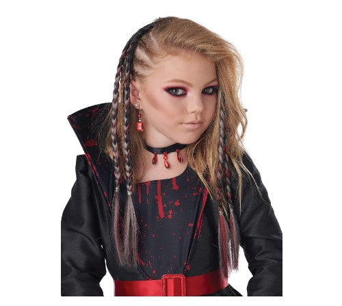 Extensiones de cabello trenzado - Negro/Rojo - Vampiro - Accesorio de disfraz - Adulto adolescente