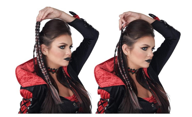 Extensiones de cabello trenzado - Negro/Rojo - Vampiro - Accesorio de disfraz - Adulto adolescente