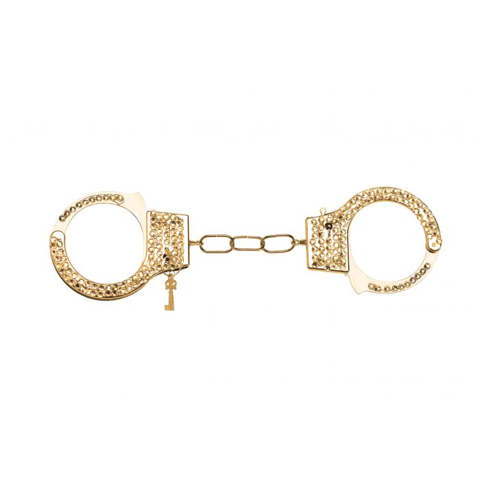 Rhinestone Handcuffs with Key - Punk - Costume Accessory - Prop - Silver or Gold
