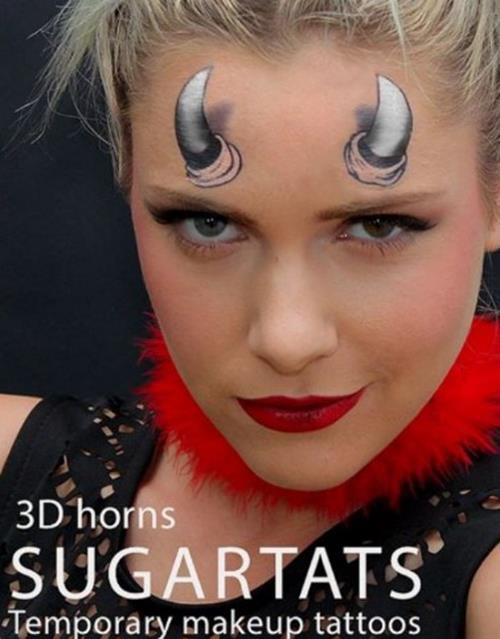 Horns - Realistic-looking 3-D - Temporary Tattoos - Costume Accessory - 3 Colors