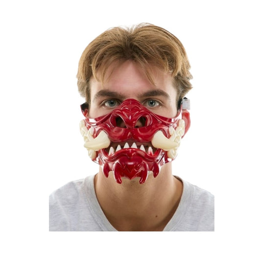 Red Tusk Japanese Style Oni Half Mask - Costume Accessory - One Size