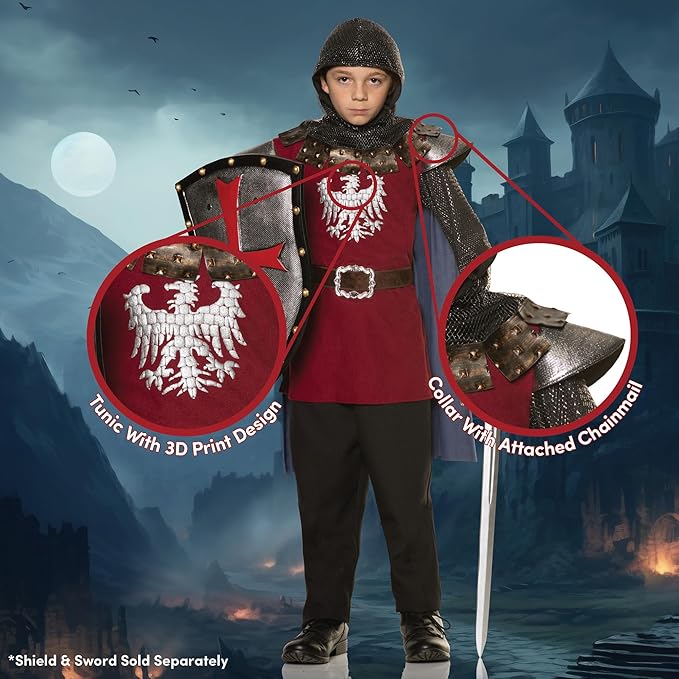 Brave Knight - Medieval - Black - Costume - Child - 3 Sizes