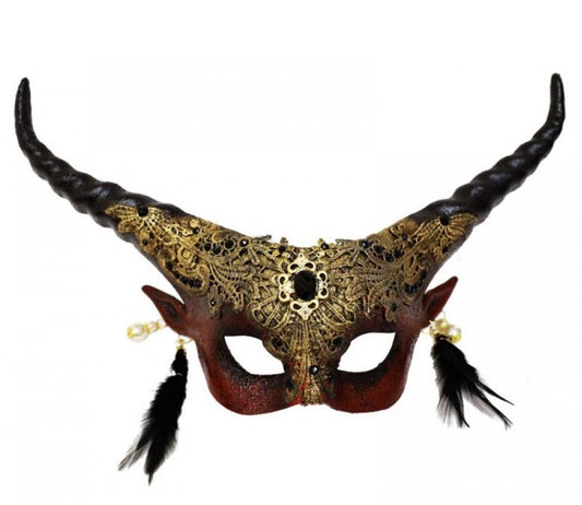 Krampus Devil Mask - Horns - Feather Earrings - Costume Accessory - 2 Colors