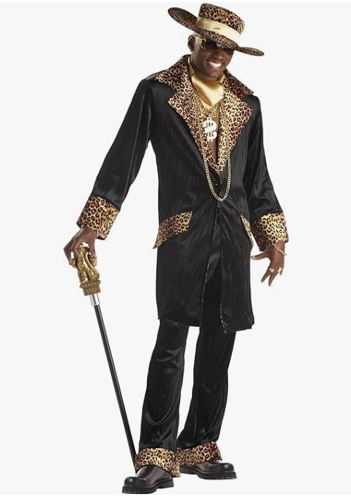 Supa Mac Daddy – Disco – 1970er – Schwarz/Gold – Kostüm – Herren – 2 Größen