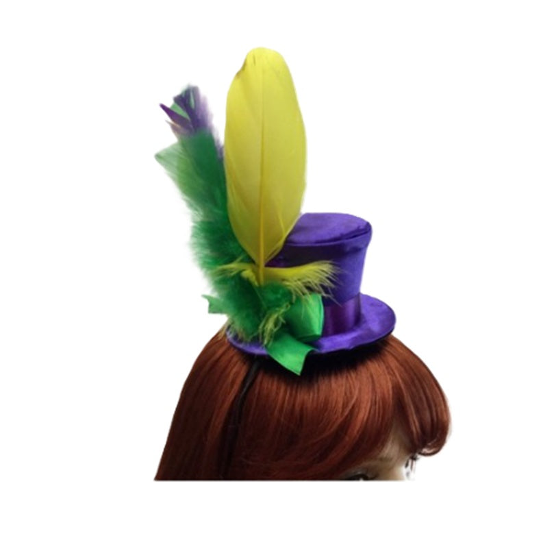 Mardi Gras Mini Top Hat - Headband - Feathers - Costume Accessory - One Size