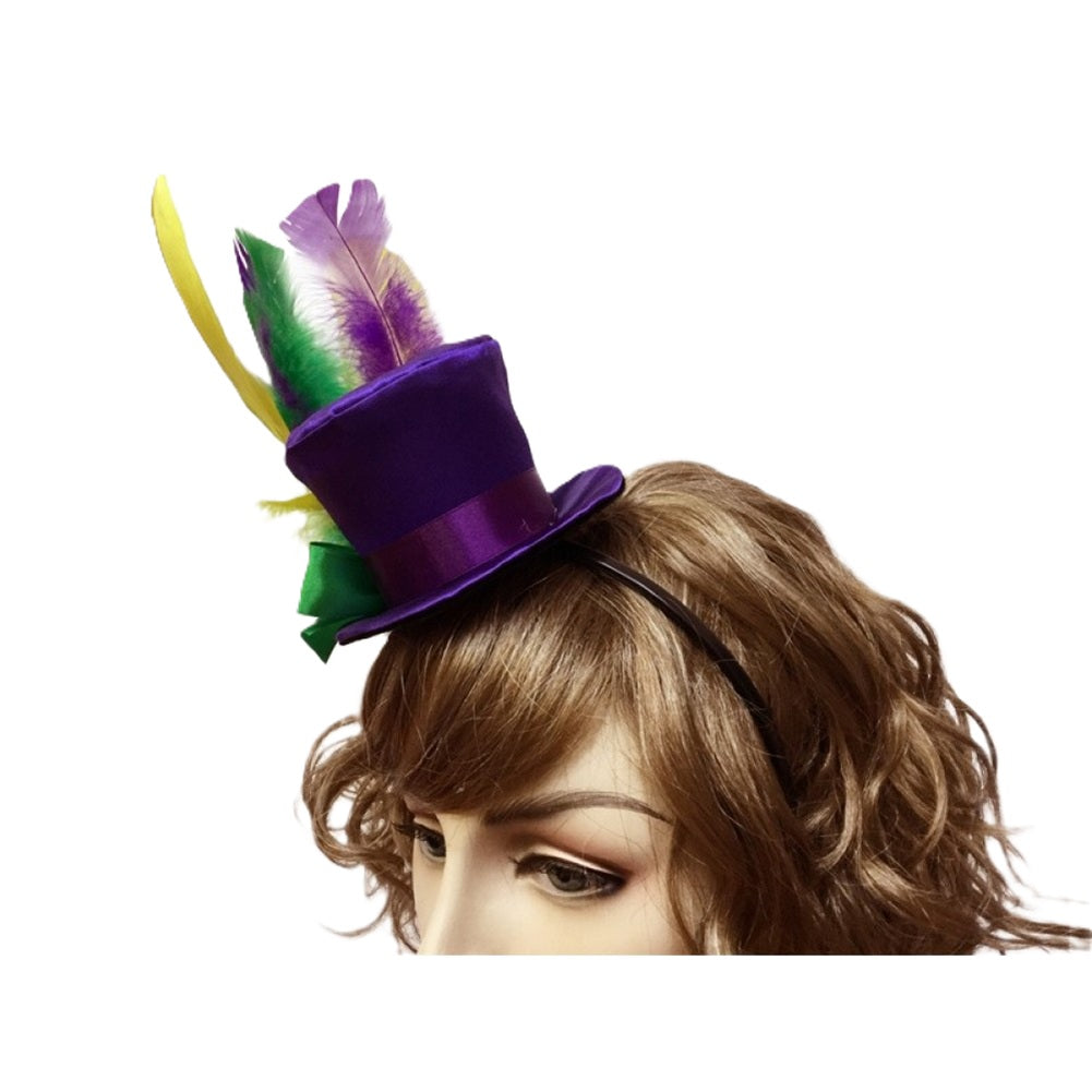Mardi Gras Mini Top Hat - Headband - Feathers - Costume Accessory - One Size