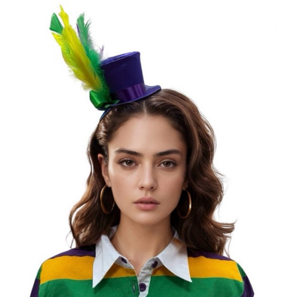 Mardi Gras Mini Top Hat - Headband - Feathers - Costume Accessory - One Size