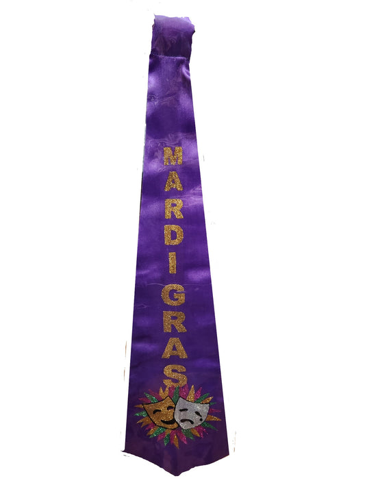 Mardi Gras Glitter Necktie - Theater Masks or Jester - Costume Accessory