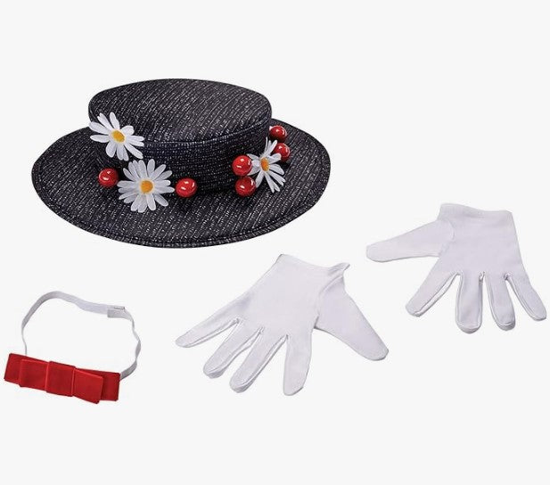 Mary Poppins – Signatur-Mütze – Handschuhe – Fliege – Kostüm-Accessoire – Teenager und Erwachsene