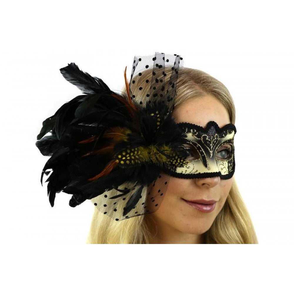 Black & Gold Masquerade Half Mask - Mardi Gras - Costume Accessory - One Size